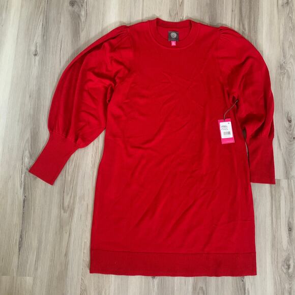 Vince Camuto Balloon Sleeve Sweater Dress Large Women's Red Knitted Round Neck - Picture 6 of 14